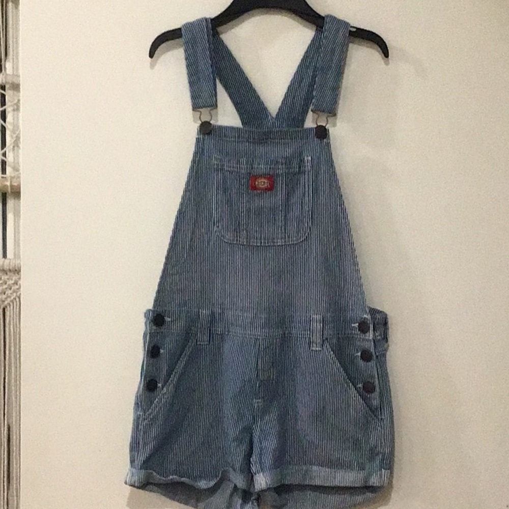 Blue Striped Denim Overalls with Pockets